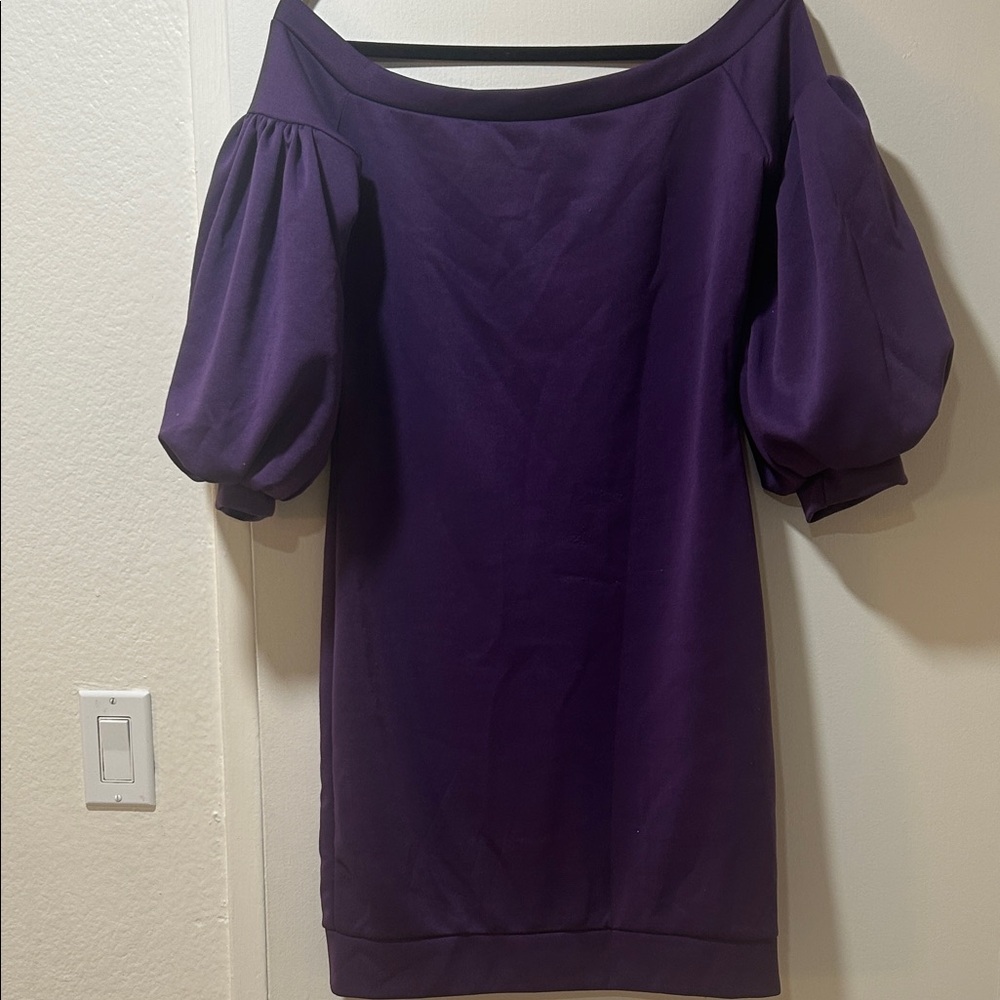 Chic Purple Off-Shoulder Dress with Puff Sleeves